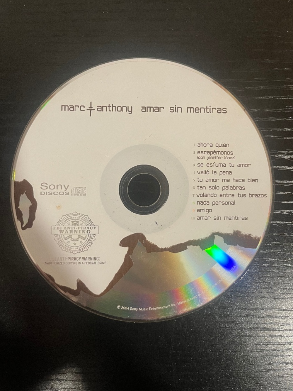 Amar Sin Mentiras by Marc Anthony (CD, 2004) Disc Only